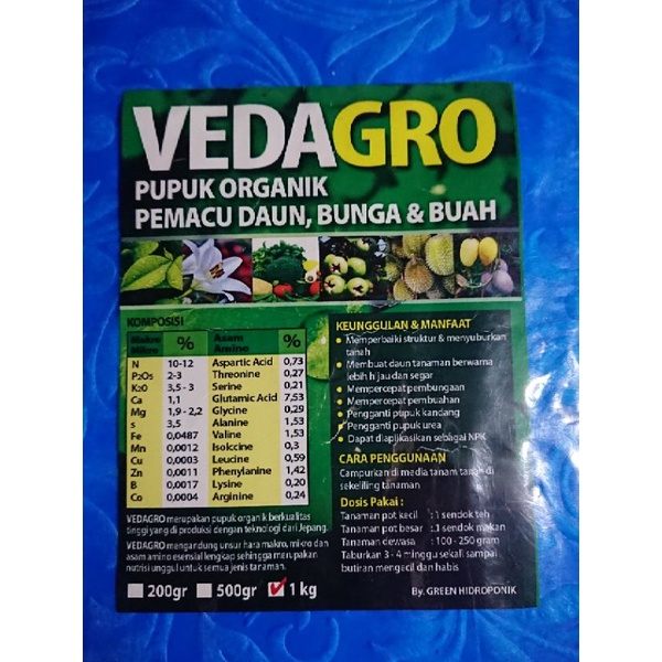 Vedagro Pupuk Organik, repack 50 gram