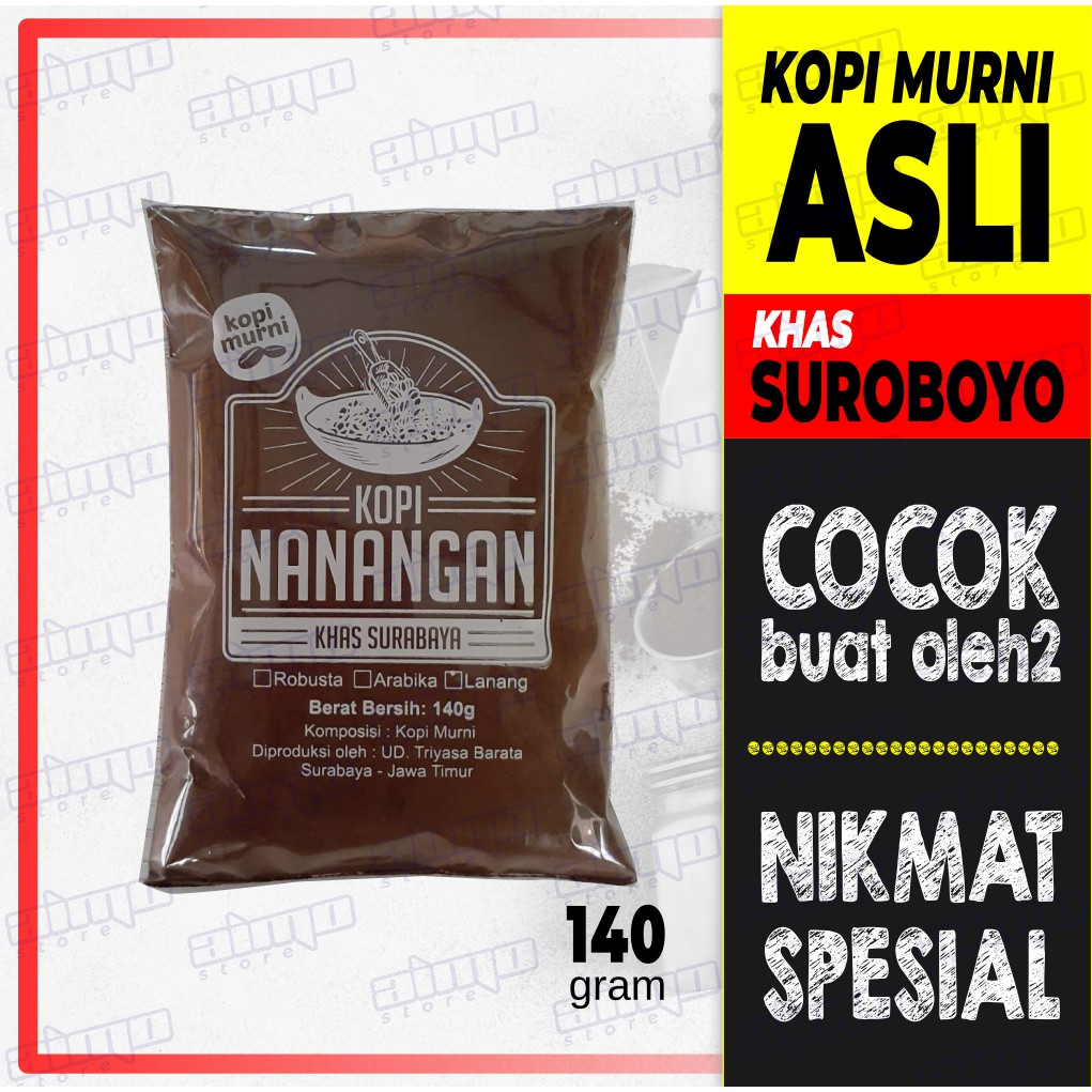 KOPI Bubuk murni cap NANANGAN Mantab Betul Mantul Asli Khas Surabaya Kemasan 140gr