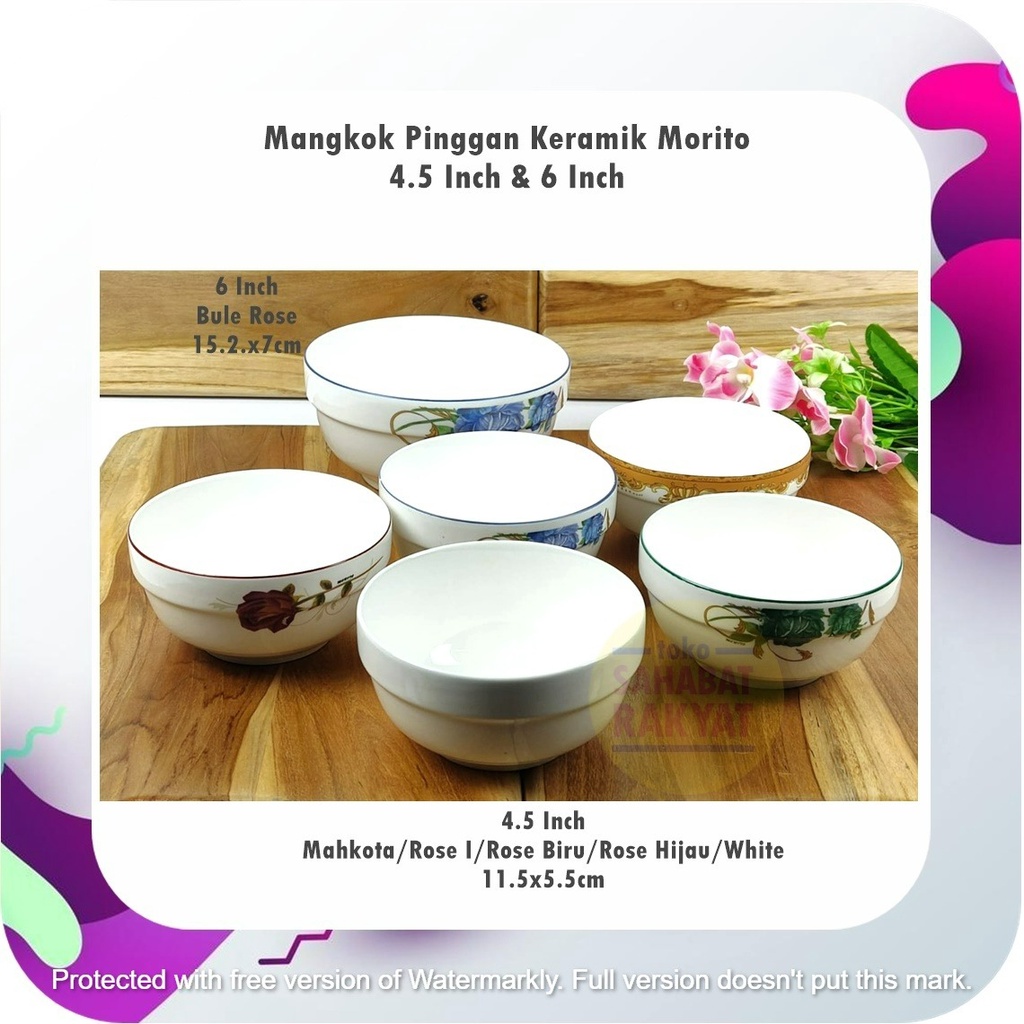 UTL074M Mangkok Pinggan MT-8553B Rose Biru 6 Inch