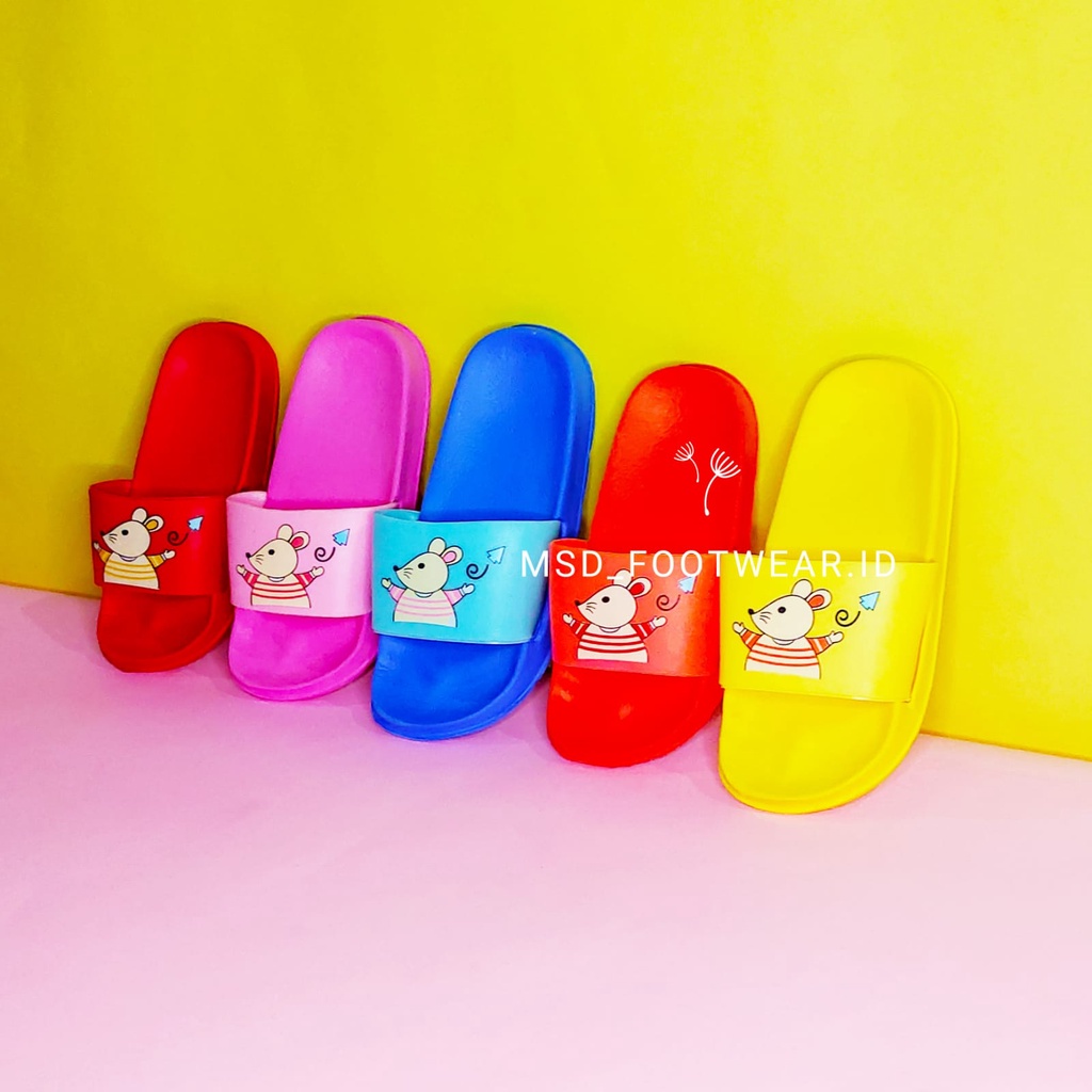 Sandal Anak Perempuan Import LP 2873 T-6P Sandal Slip-on Bahan Karet Motif Mouse Lucu Sandal Anak Perempuan 2 Tahun