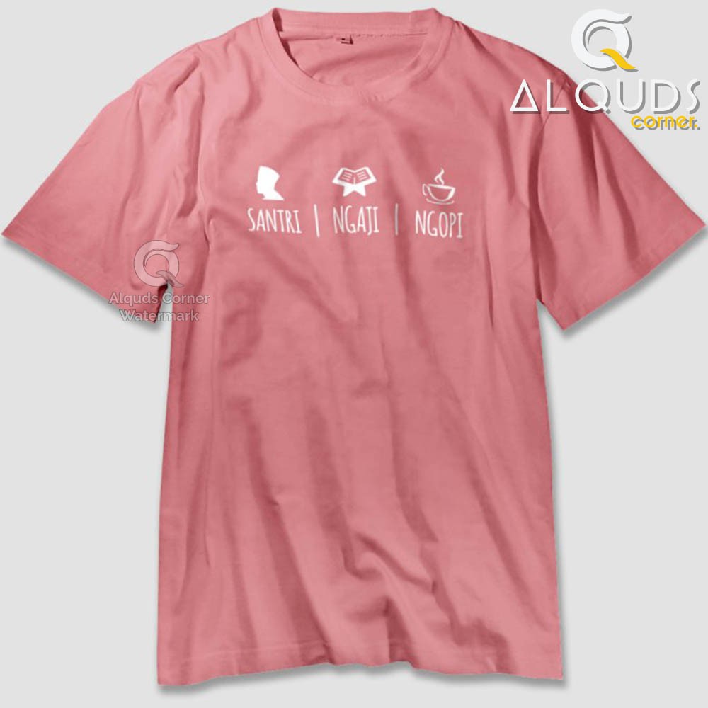 Kaos Dakwah Islami Premium SANTRI NGAJI NGOPI / Baju Distro Muslim Eksklusif / 3459-5