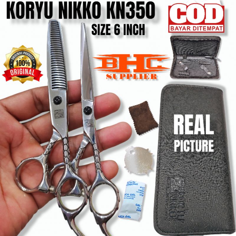 Koryu Nikko Scissors - Paket Gunting KN 350 - Silver sasak potong Gunting rambut  alat cukur rambut