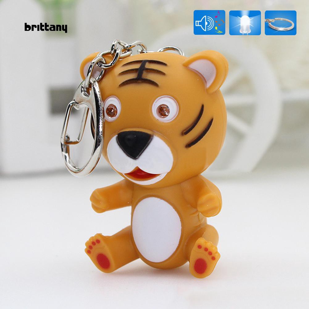 Gantungan Kunci Desain Kartun Hewan Harimau Dengan Musik Lampu