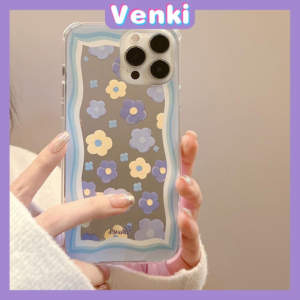 iPhone Case Acrylic HD Mirror Laser Airbag Shockproof Protection Camera Cute Blue Flowers Compatible For iPhone 11 iPhone 13 Pro Max iPhone 12 Pro Max iPhone 7 Plus iPhone xr xs