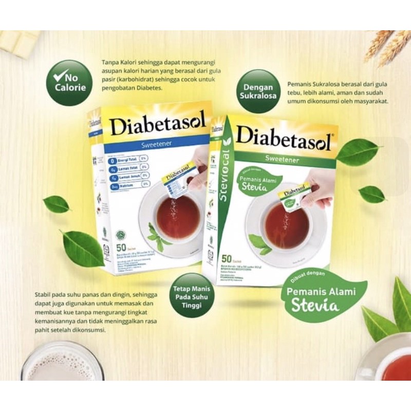 Diabetasol sweetener sachet 25 sachet | 50 sachet  | 100 sachet ( gula 0 kalori )