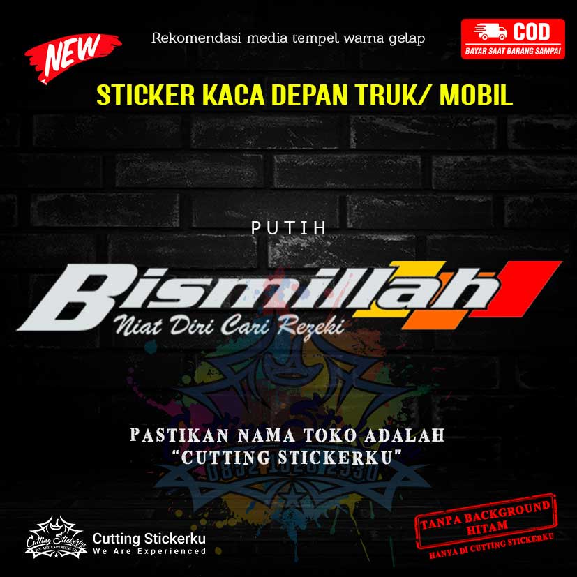 Cutting Stiker Bismillah Tipografi Variasi Kaca Depan Mobil Pick Up Sticker Timbul Keren Nyala Dasbor Body Kabin Depan Belakang Hologram Reflective Tahan Air Bodi Samping Nama Scoopy Vario Beat NMAX PCX Vespa Aesthetic Pickup Anime Windshield Kustom Modif