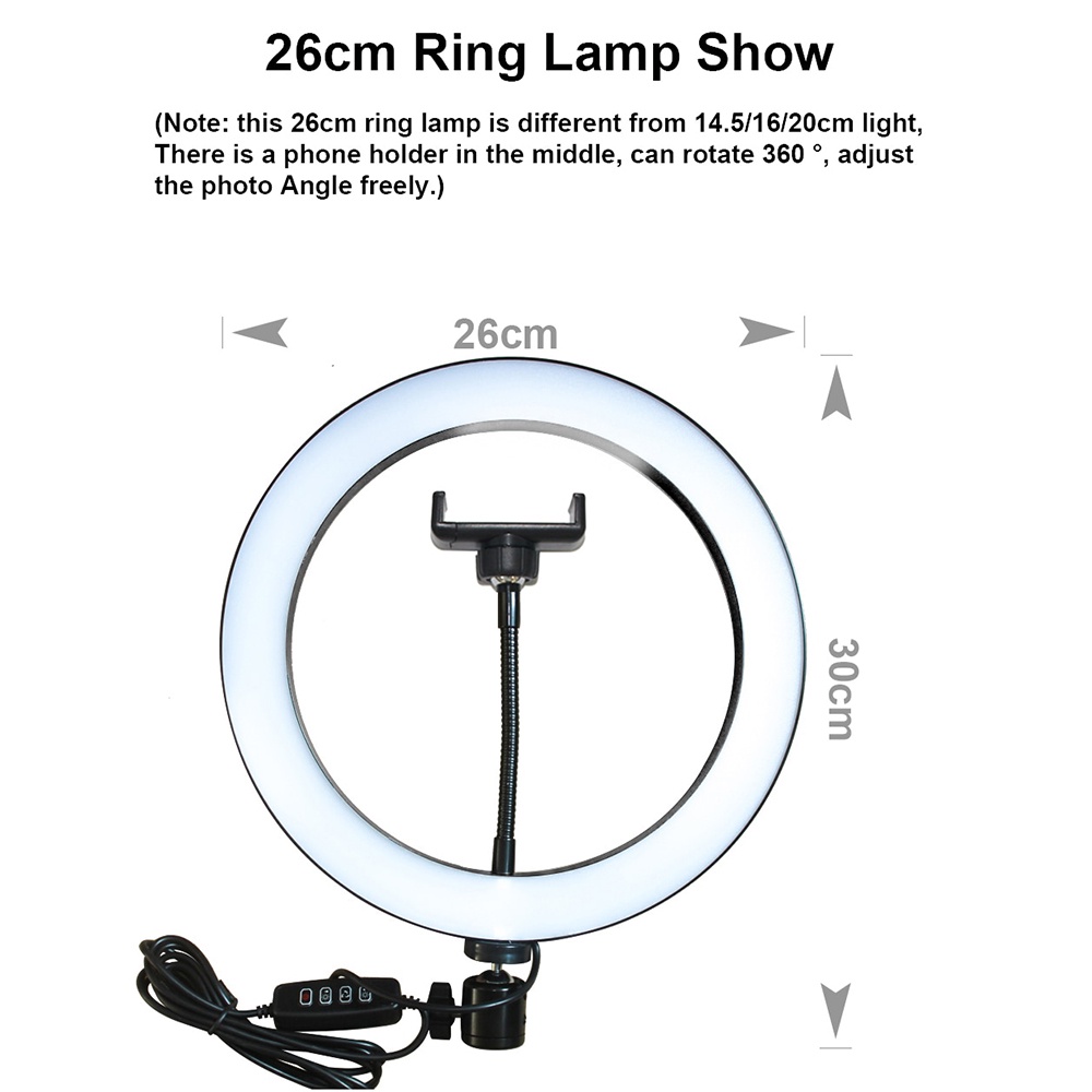 Lacyfans Lampu Halo Ring Light LED Selfie 120 LED 10 Inch with Smartphone Holder + Mini Tripod + Monopod - RL-128 - Black