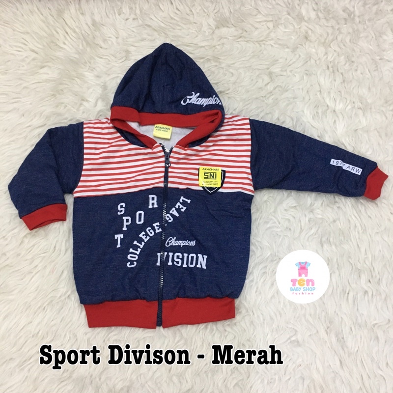 Jaket Jeans Bayi Laki-laki / Baby Boy Akachan (Sweater anak, Cardigan, Coat) AKCH01-XL - Sporty Merah