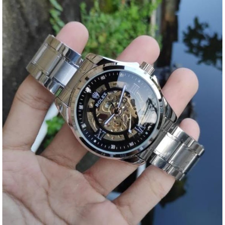 Jam Tangan Otomatis Romawi Tengkorak Skeleton Jam Tangan Tanpa Baterai Terlaris