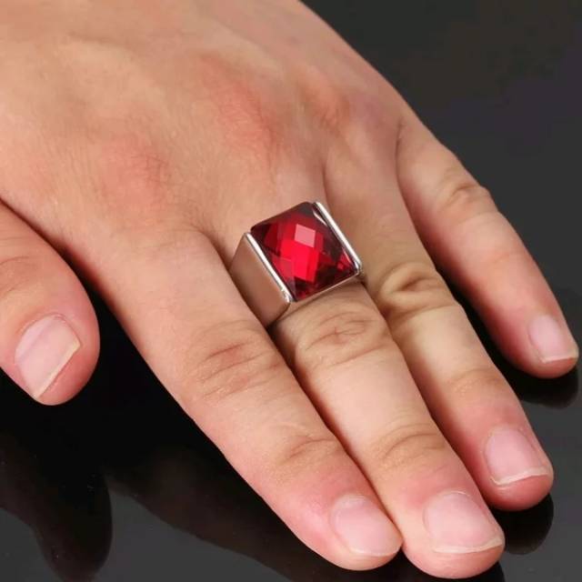 Cincin Pria Batu  Ruby Merah Titanium 316L Red Stone