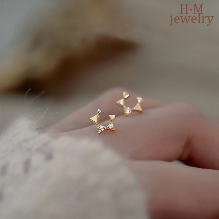 2022 Anting Tusuk Model Pentagram Terbuka Aksen Berlian Imitasi Untuk Wanita