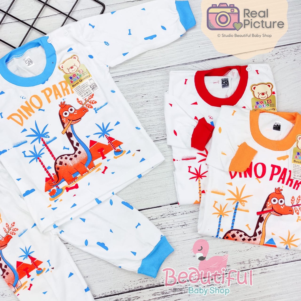 Setelan Bayi Panjang SNI Motif Dino Park / Setelan Piyama Bayi Laki - laki / Baju Bayi Panjang Merk Bolo-bolo/ Baju Tidur Bayi / Baby.ou_