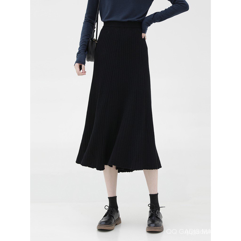 Rok Hitam Rok Rajutan Rok Lengan Dibungkus Lurus Rok Panjang Wanita rok skirt rok knit rajut premium