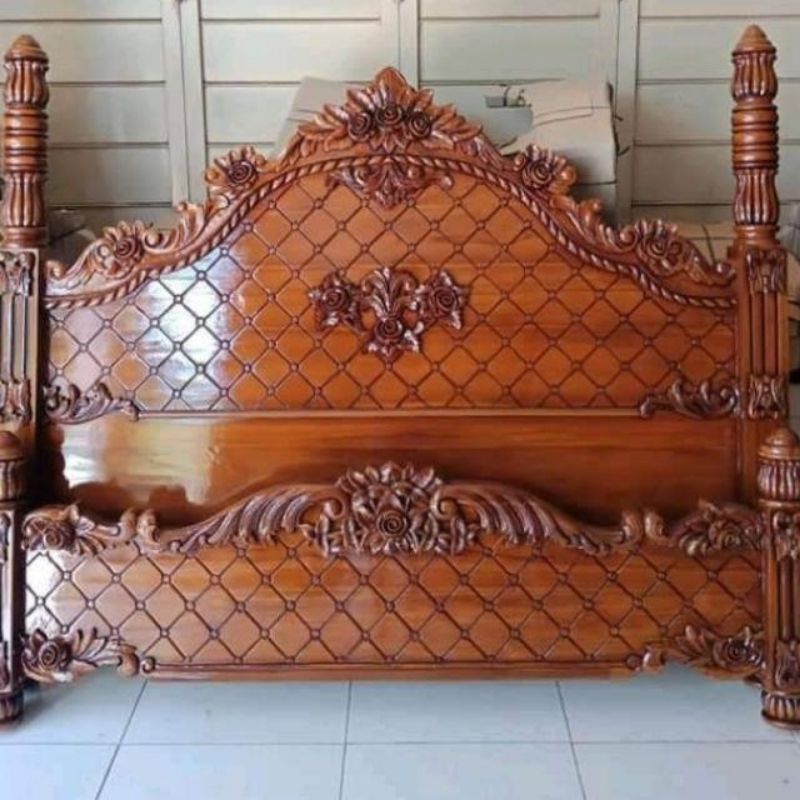 Dipan Monalisa kayu jati / ranjang jati ukir Jepara asli