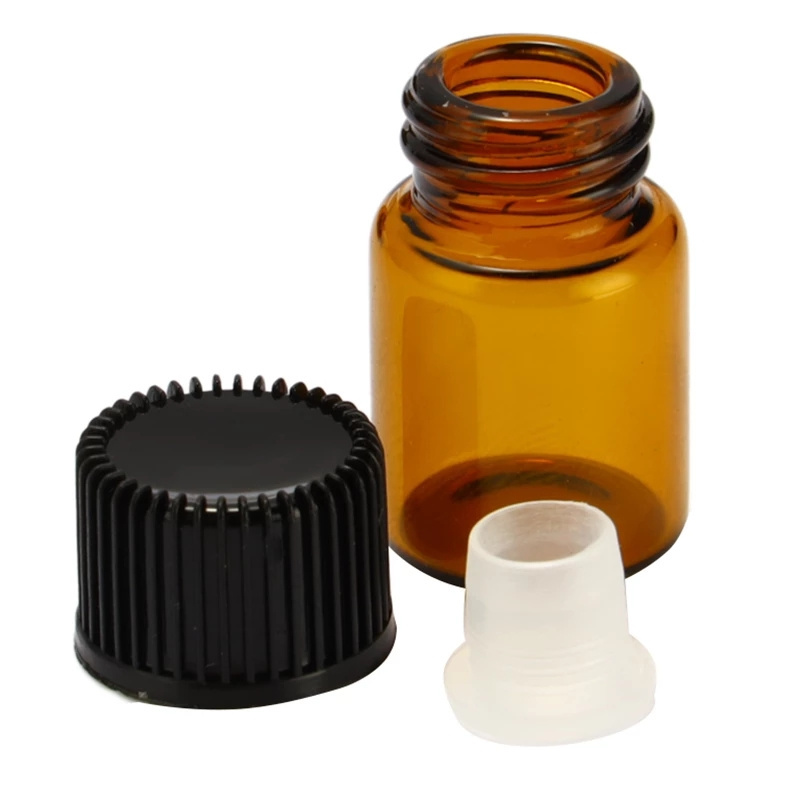 Botol Kaca Amber Mini Portable Holder Essential Oil 1ml Dengan Tutup Putar