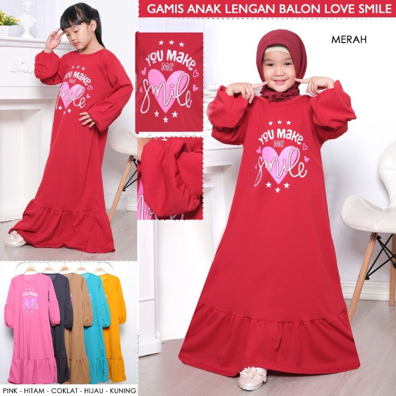 Hokyvin Gamis anak perempuan lengan balon rumbai bawah (6-11 Tahun)