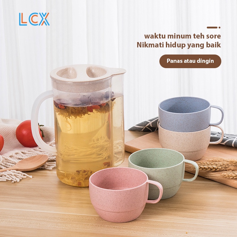 LCX Teko Jus Air Teh Kopi Wadah Plastik Dengan 4 Cangkir Water Jug 2 Liter BPA FREE VS-16