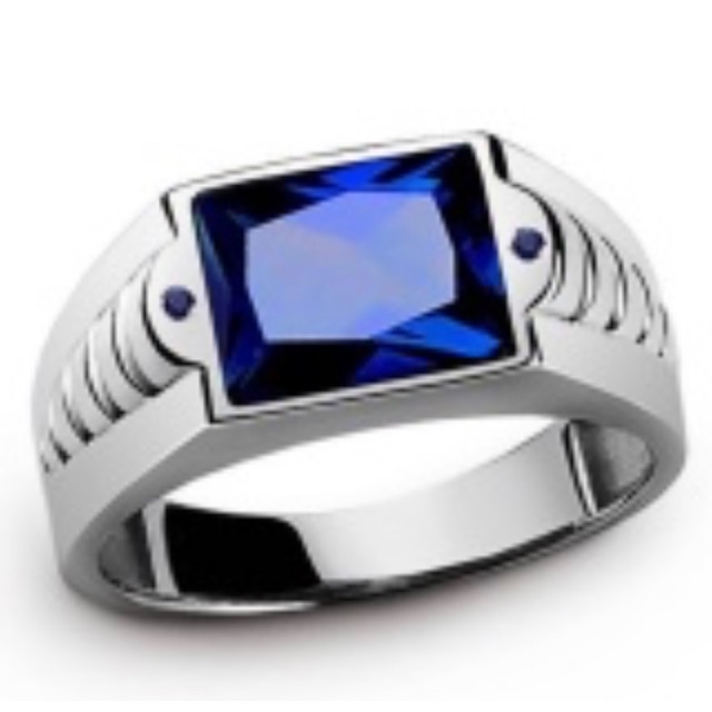 Cincin Pria Perak Blue Saphire / Safir Biru Model Modern Minimalis Kantoran