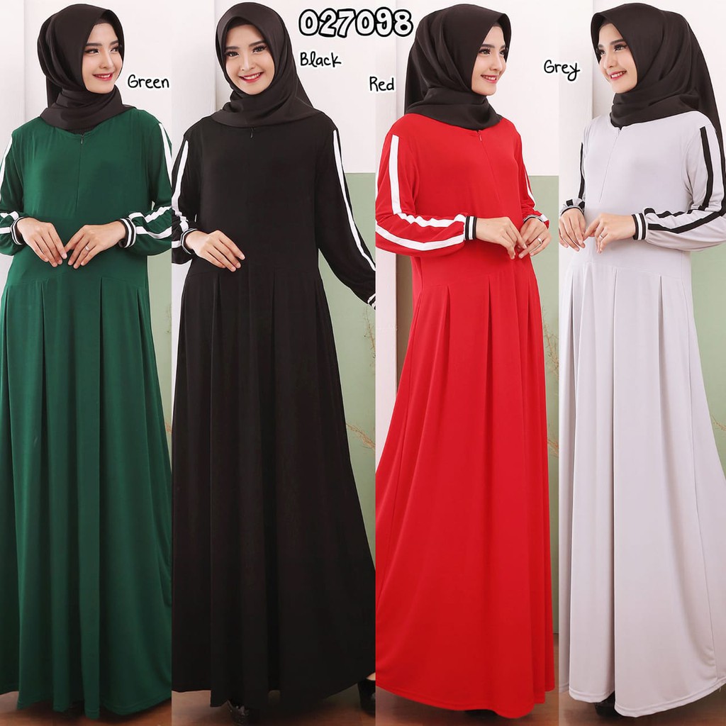 HITJAB - Baju Gamis Wanita Terbaru Gamis Polos Jersey List Manset 7098