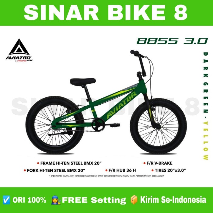 Sepeda Anak Laki Ukuran 20 Inch BMX AVIATOR 8855 3.0  Ban Jumbo