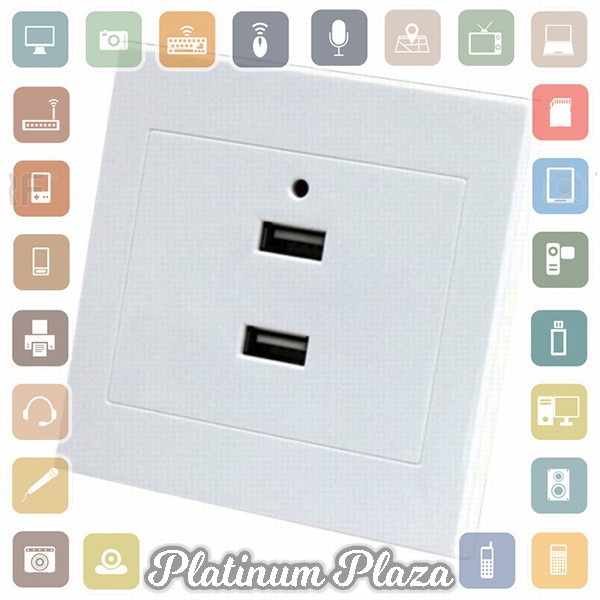 Stop Kontak Dinding 2 Port USB Wall Socket 2.1A - ES-USB-2 - White`I6ICMA-