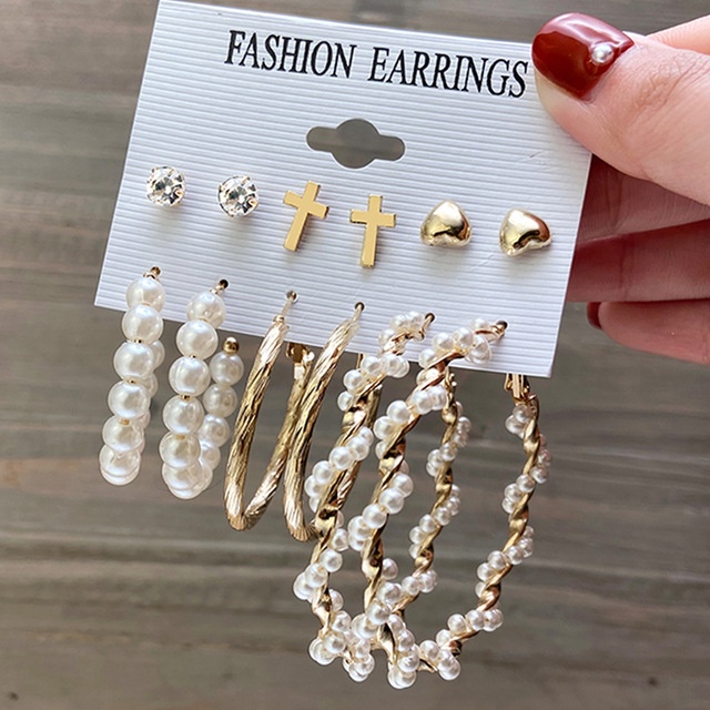 17KM Fashion Pearl Butterfly Earring Set Crystal Tassel Elegant Stud Earrings Gold Earrings Women Jewelry Accessories-8