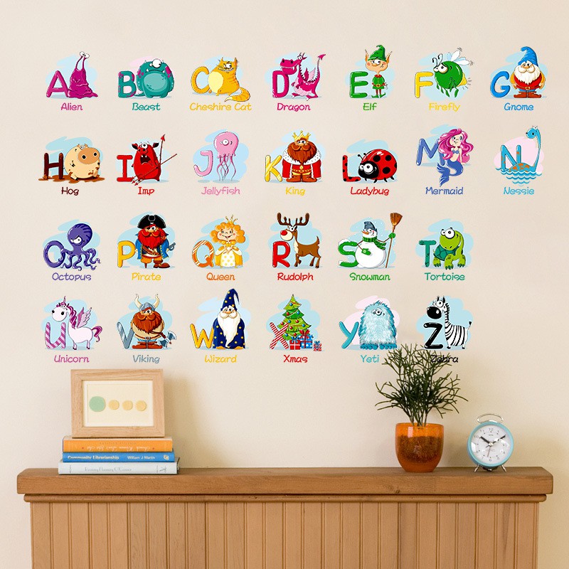 RELIZA WALL STICKER 45X60CM ALPHABET HURUF ANIMAL HEWAN ANAK STUDY LDR6221 STIKER DINDING