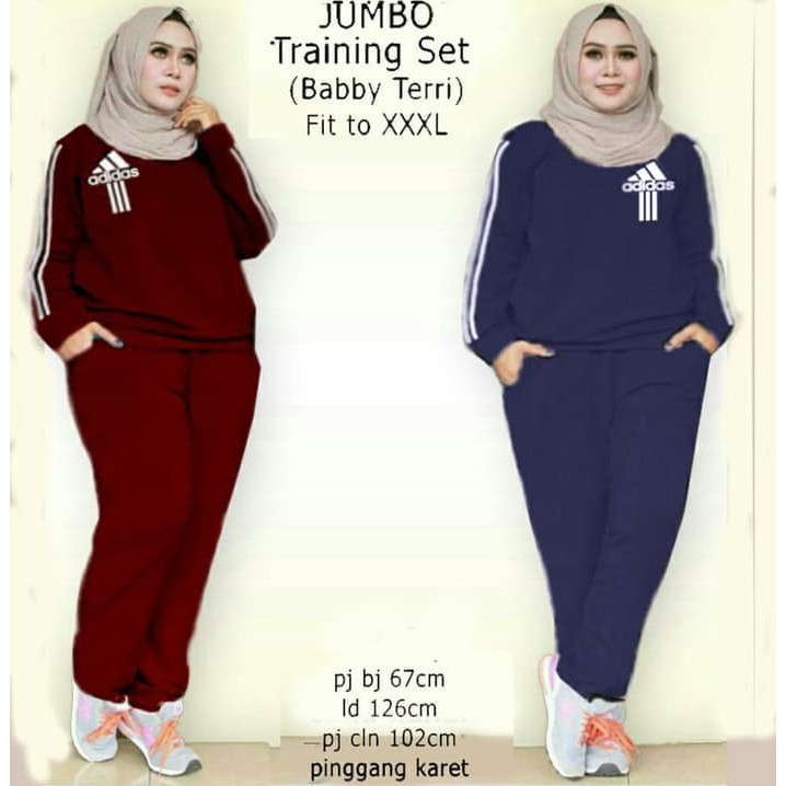 Baju wanita setelan jumbo training set adidas / Baju setelan olahraga