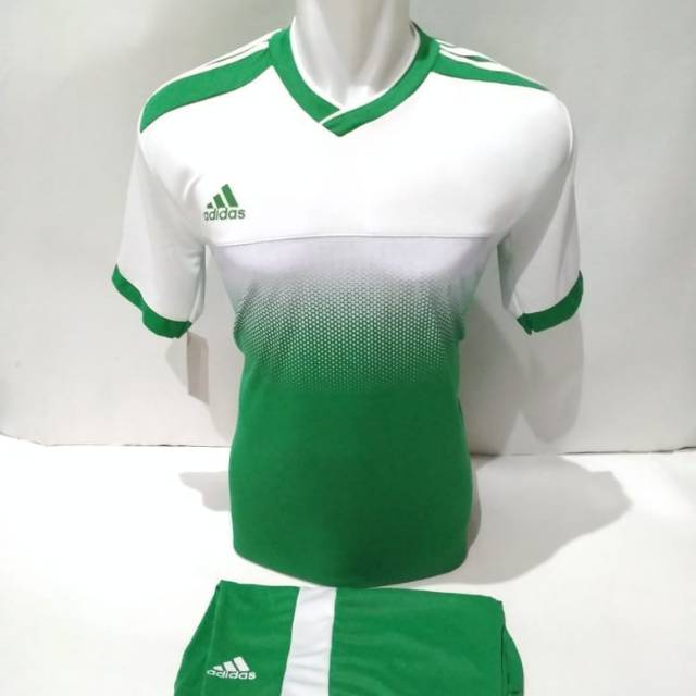 Setelan Jersey Baju Futsal / Bola Kaos Tim Adidas putih hijau