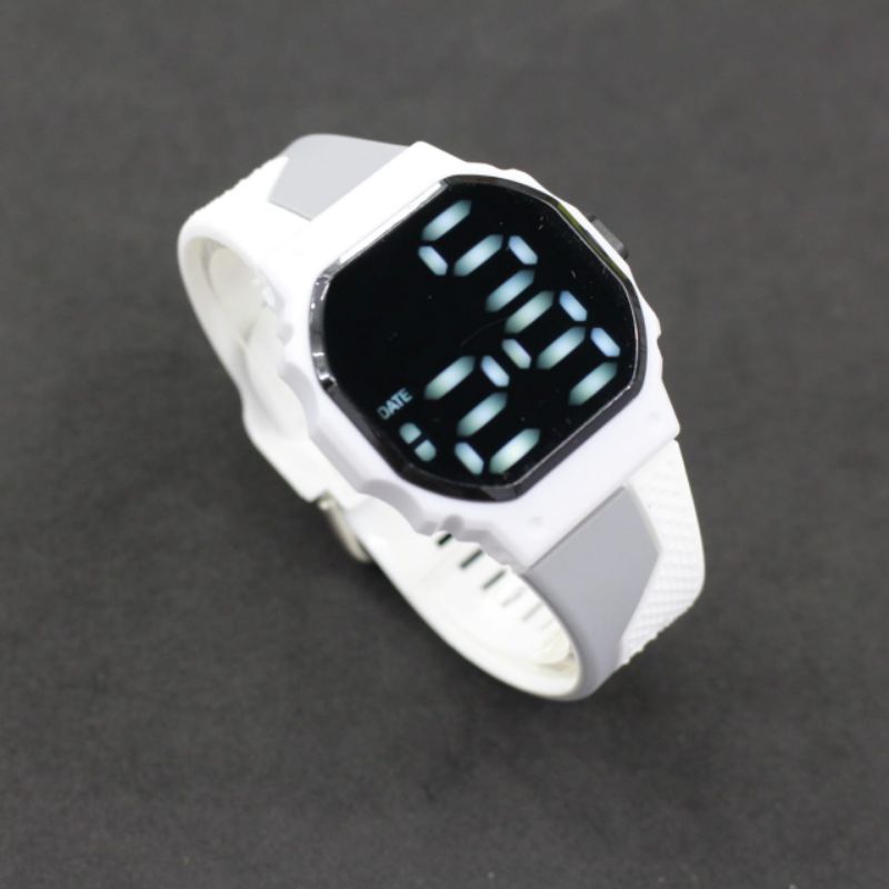 JAM TANGAN WANITA LED WATCH OCTAGON IMPORT RUBBER MURAH