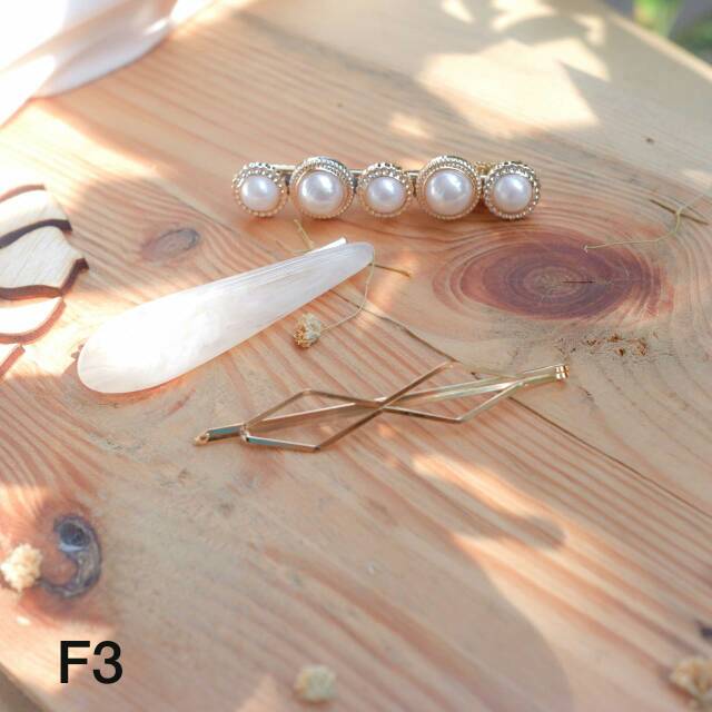 Jepit Rambut Korea Marble Mutiara hair Clip pin Barette Pearl Import Set isi 3 Kekinian Kode F