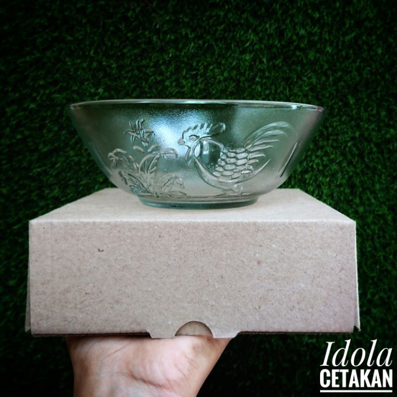 Mangkok, Souvenir Kaca Bening Ayam Jago Tebal Harga Murah