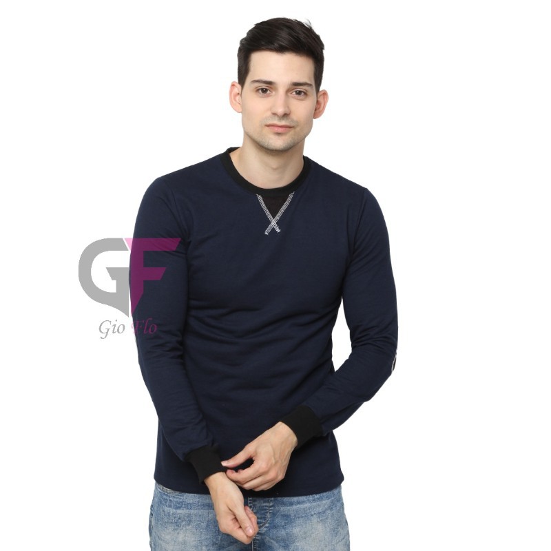 GIOFLO Kaos Lengan Panjang Tshirt Trendy Basic Pria Hitam / PAN 867