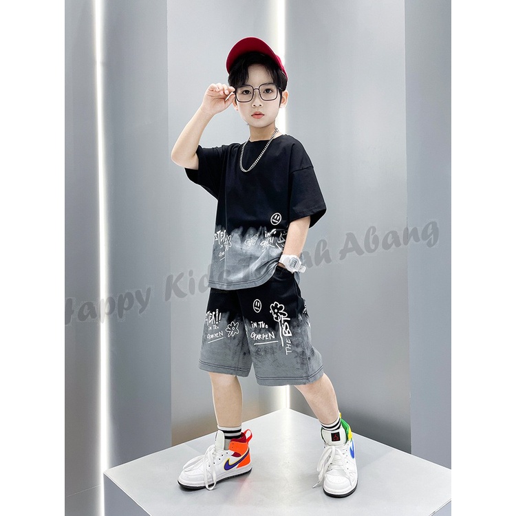 COD GROSIR PAKAIAN SETELAN KAOS CELANA ANAK LAKI-LAKI PREMIUM TANGGUNG HITAM GARDEN 3-12TAHUN