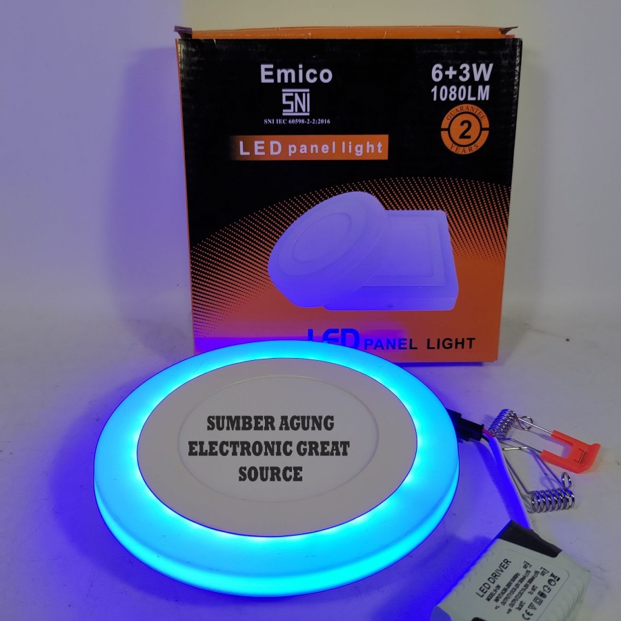 Downlight Lampu Panel LED Tanam Emico 6+3W Warna Putih Biru IB