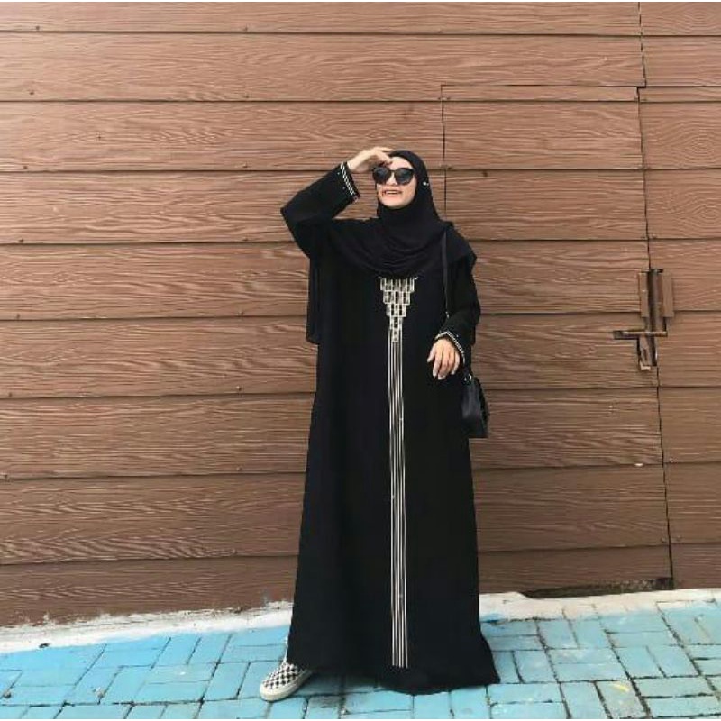 Gamis Abaya Hitam Bordir Motif Piramid