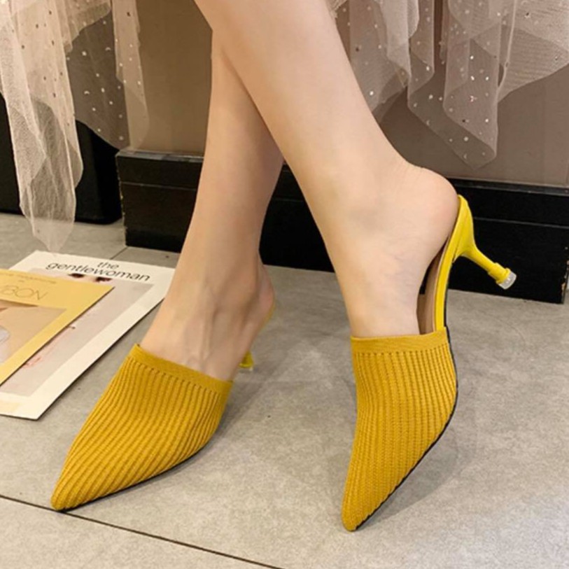 RYX - Knit Mules Sepatu Hak Korea Wanita Fashion Casual - Ori Import