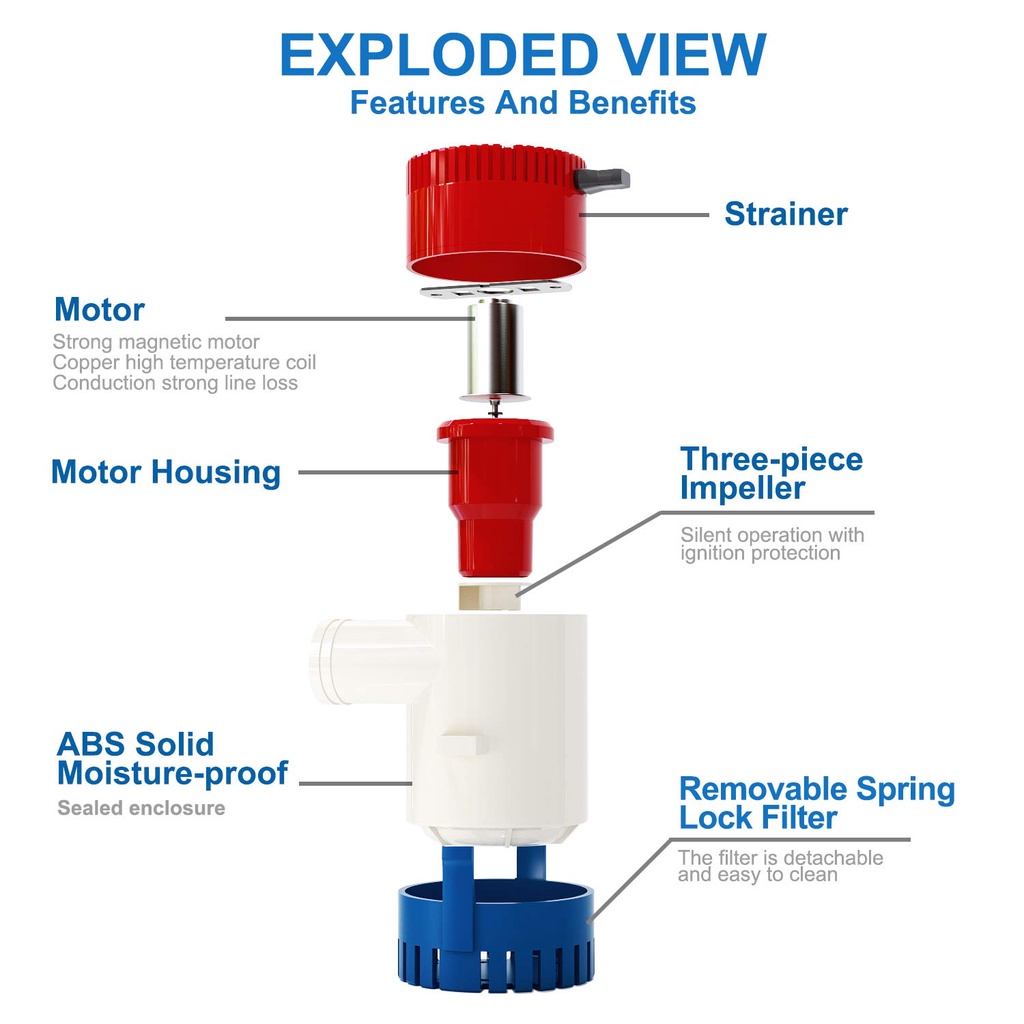 Bilge Pump Pompa Air Celup 12V 1100GPH Marine Lambung Kapal Pompa Submersible Kapal Aksesoris DC 12V