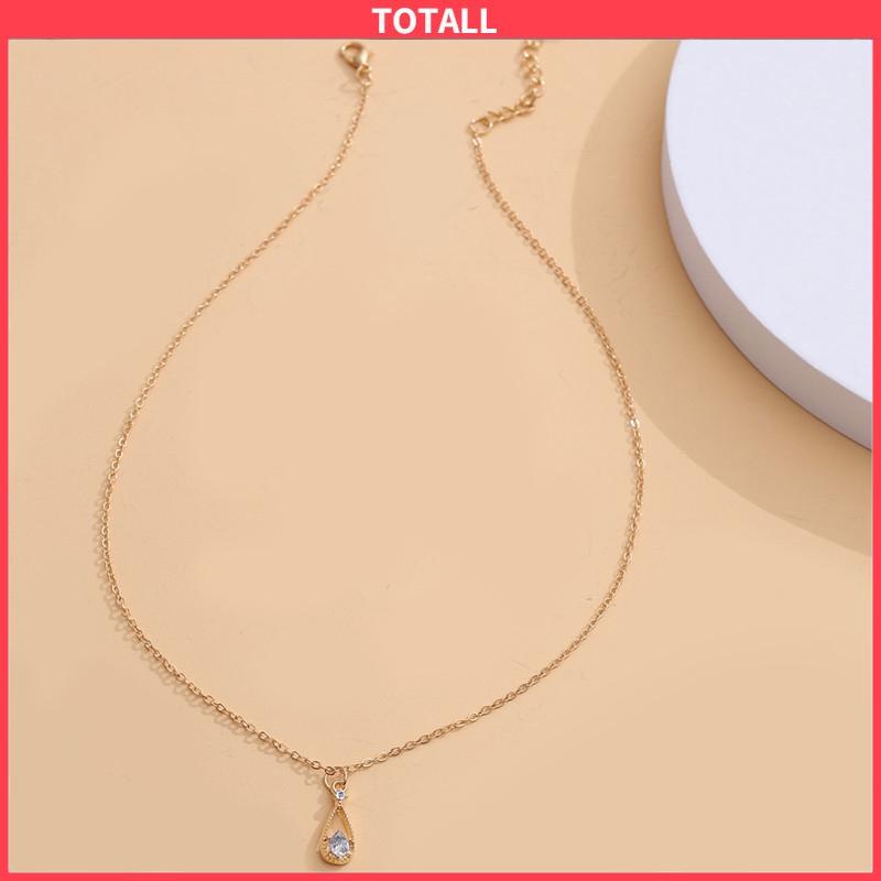 COD Fashion Indah Water Drop Zircon Kalung Wanita Sederhana Temperamen Rantai Klavikula-Totall