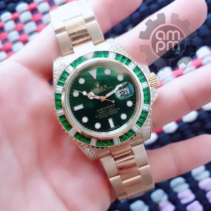 Suplier Jam Rolex Submariner Automatic Gold & Green Diamond Bezel