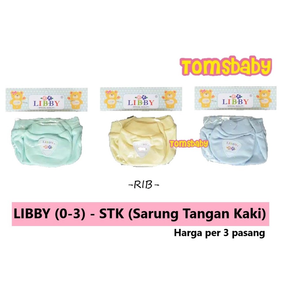 LIBBY 3psg STK Sarung Tangan Kaki WARNA Polos (0-3bln)