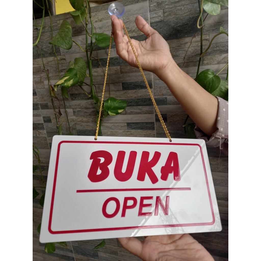 Akrilik open close Siap Pakai/ Acrylic open Close Custom / Buka tutup (Dua sisi, Bonus Rantai, Kop Kaca packing buble)