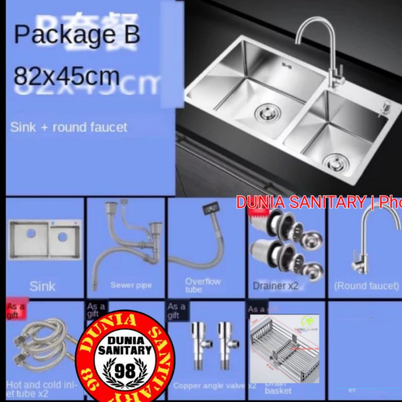 Paket kitchen Sink Stainless INOBE 8245 Exclusive golden hand by Onan bak cuci piring