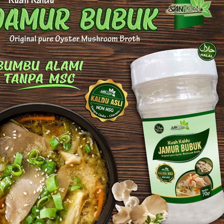 

DIJUAL Sanfood Kuah Kaldu Jamur Bubuk Non Gula-Garam, Non MSG, tanpa pengawet.