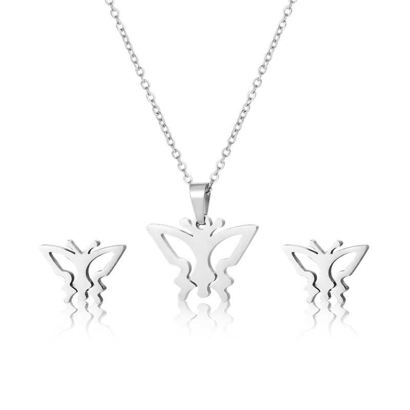 Singapura l butterfly liontin kalung dan anting-anting dalam wanita stainless steel niche design onl