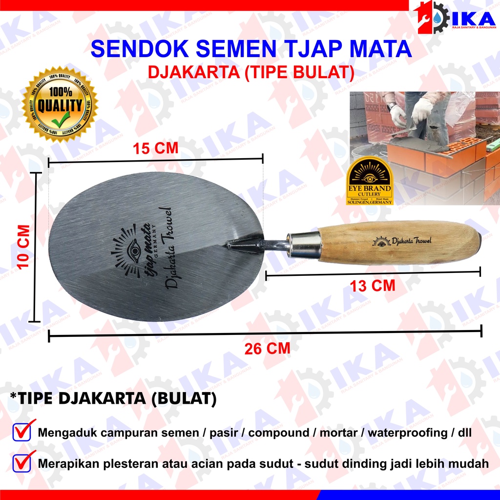 Sendok Semen Gagang Kayu Bulat Lancip 6&quot;  - Tjap Mata Sendok Semen Bulat 6 Inch Stainless Gagang Kayu Model Jawa Termurah Berkualitas Tjap Mata Sendok Semen Lancip 6&quot; Stainless Gagang Kayu Model Profil