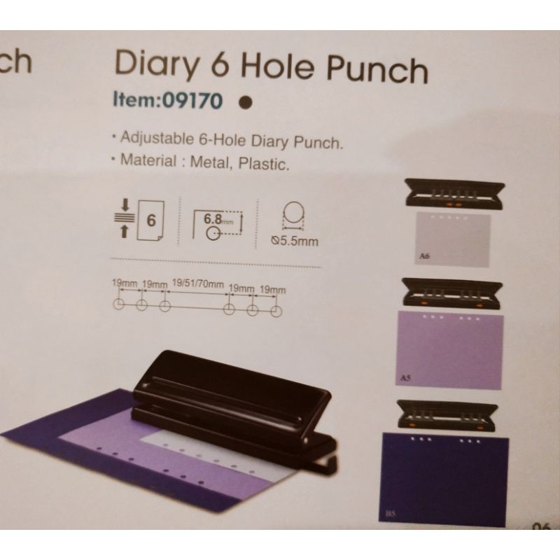 KW-Trio 9170 6 Hole Punch adjustable Diary/Pembolong 6 lubang buatan asli Taiwan!