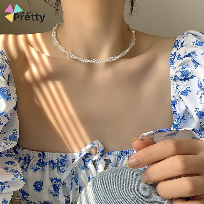 Twisted Winding Light Luxury Retro Temperamen Kalung Hiasan Mutiara Imitasi - PD