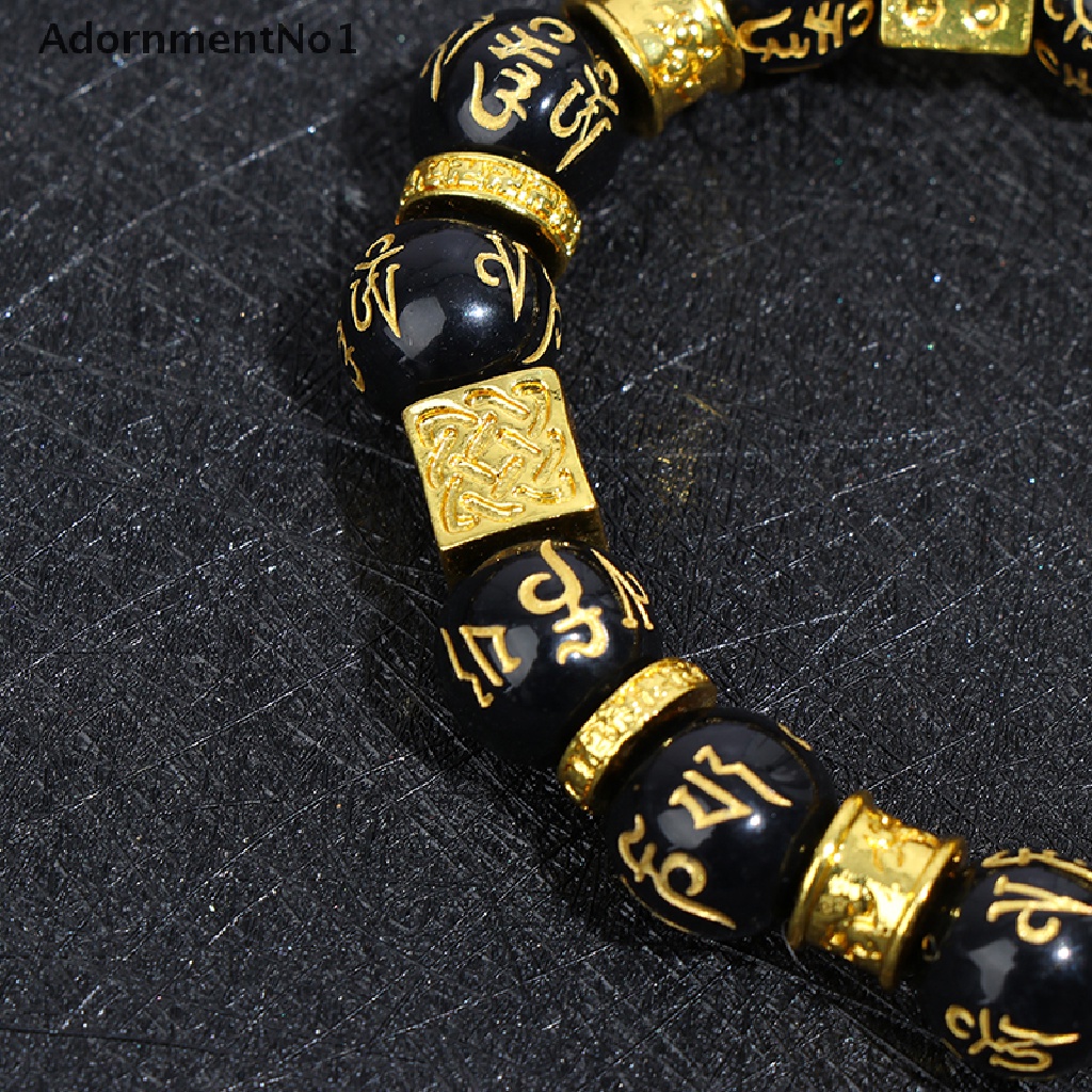 (AdornmentNo1) Gelang Tangan Manik-Manik Batu Obsidian Feng Shui Pixiu Warna Hitam Untuk Keberuntungan