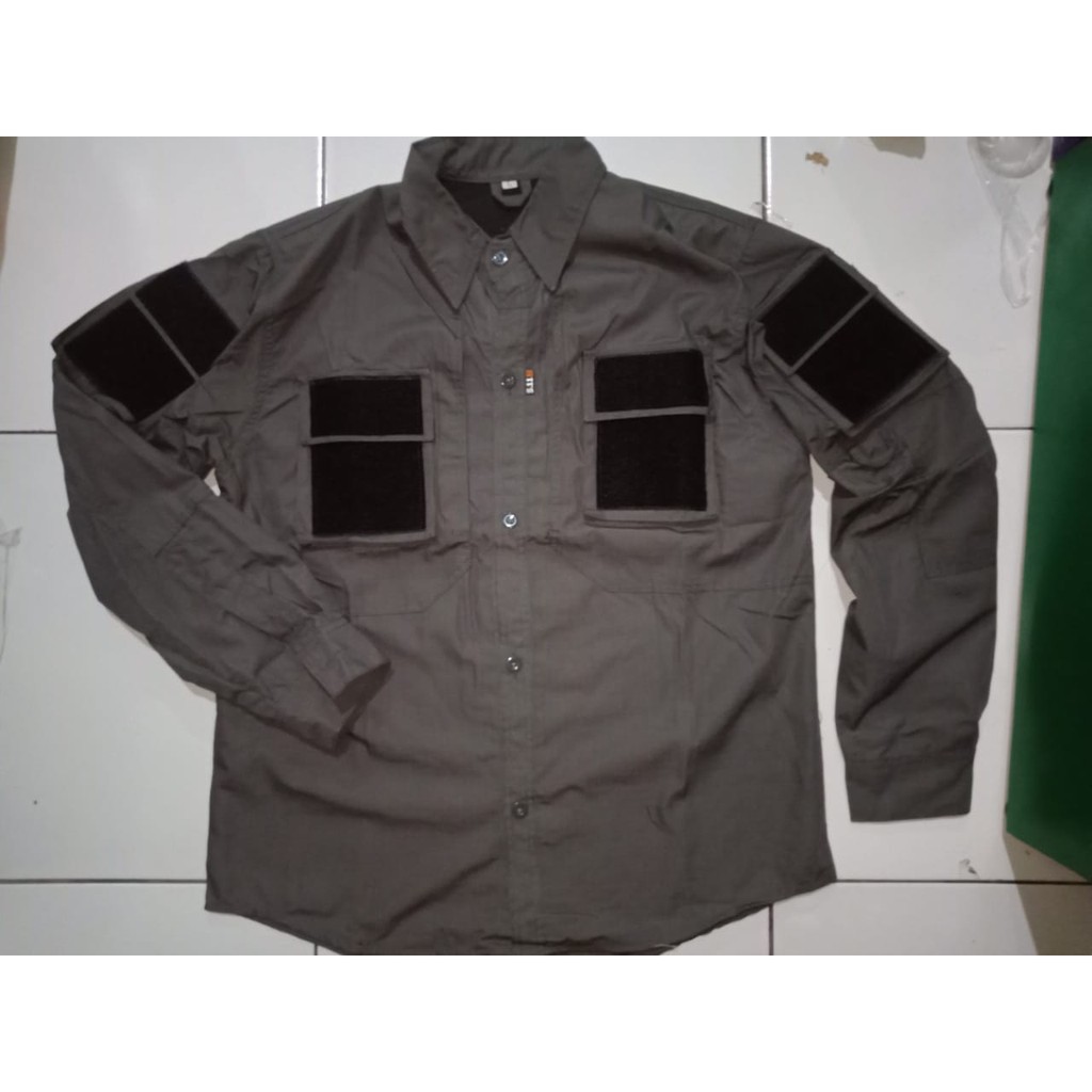 Kemeja Pria Tactical Panjang Hitam, Abu, Putih, Krem,Biru Navy